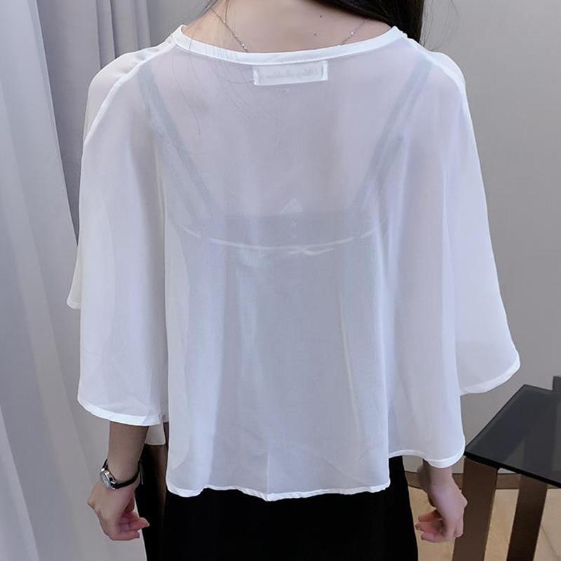Women'S Summer Cloak Chiffon Scarf Waistcoat Loose Sunscreen Shawl Cheongsam Dress Button Blouse Shoulder Fake Collar Cape T90