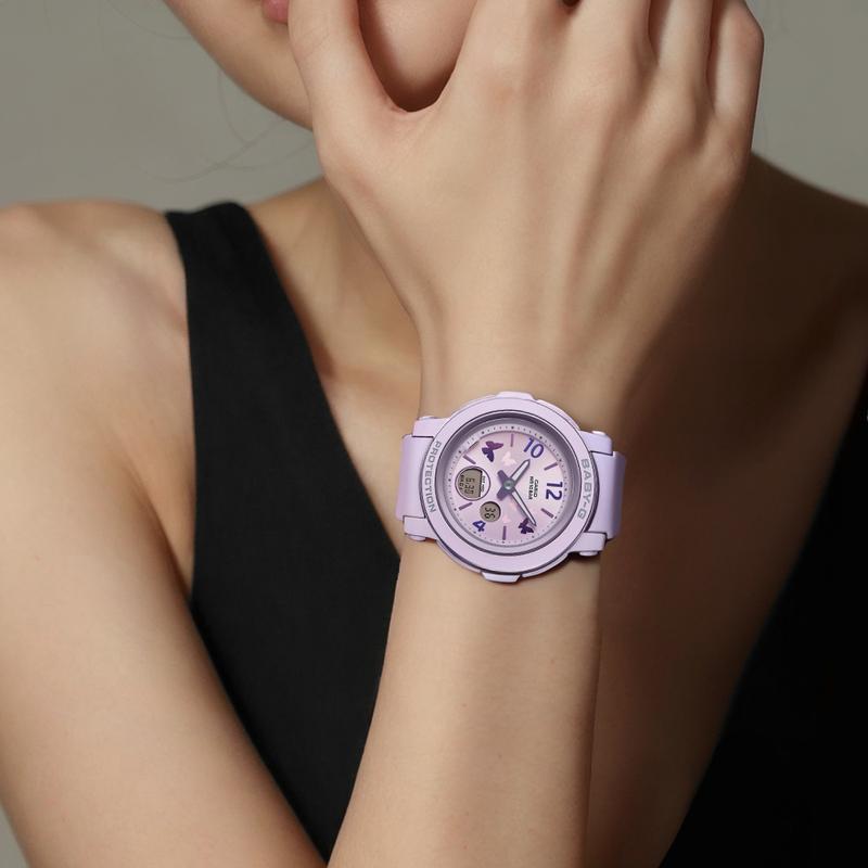 Casio BABY-G Fully Automatic Calendar, Fashionable and Simple Butterfly Pattern Surface, World Time Stopwatch, Quartz Movement, Resin BGA-290BD-6AJF