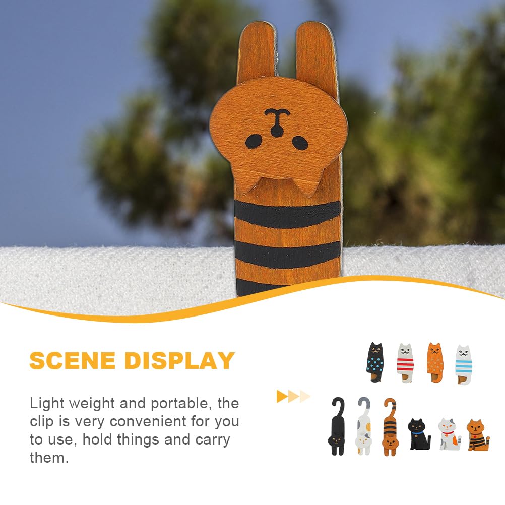 OUNONA Wooden Set of Clothes Photo Memo Stylish Home Storage Cat-Shaped Clips, 10, Approx. 2.36 Inches, Pegs, Clips, Multifunctional,