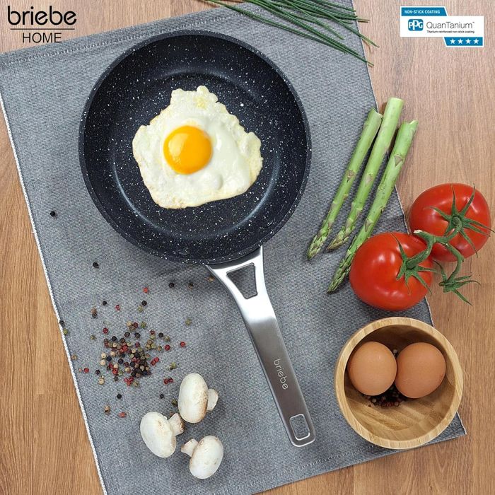 Set 3 Poêles à Frire Antiadhésives à Induction 18-20-24cm, Aluminium Forgé Briebe Black Titanium Noir