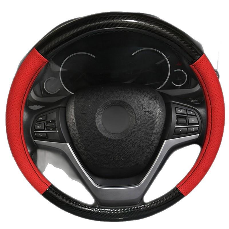 Carbon Fiber Perforated Leather Car Steering Wheel Cover - All Seasons.