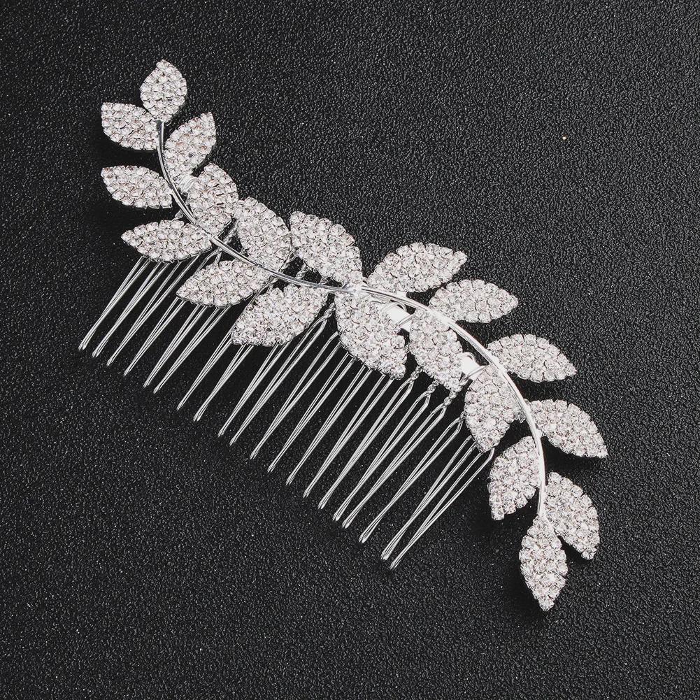 European & American Bridal Rhinestone Leaf Hair Comb - Elegant Multi-Tooth Alloy Accessory