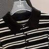 Women's Lapel Contrast Stripe Short Sleeve Knit Top