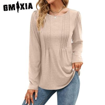 Women's Fashion Casual Autumn Winter Solid Color Print Long Sleeve O-Neck Blouses & Shirts