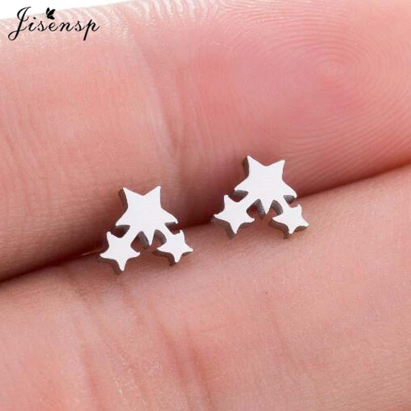 Small Stainless Steel Earrings Women Punk Jewelry Fashion Moon Leaf Scissors Snow Mountain Stud Earring Best Gift for Friends