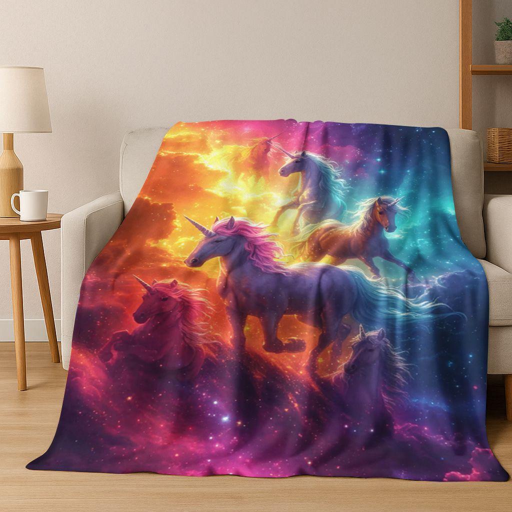 Kreslený duhový jednorožec Elfové Dívka Dárek Flanelová deka, Útulná měkká přehozová deka pro domov Ložnici Postel Pohovku Piknikový potah Děti