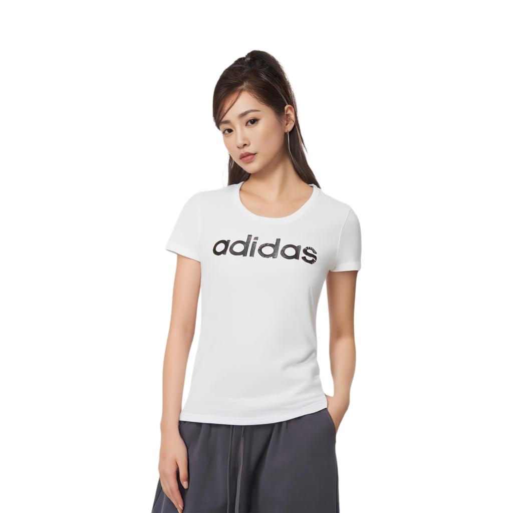 adidas T Shirts Women's White Crew Neck Moderate Straight Fit EI4559