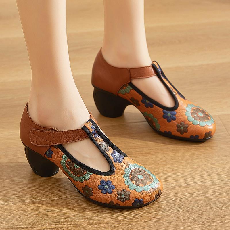Fashion GKTINOO Retro Pumps Women Shoes Genuine Leather 2025 New Autumn High Heels Hook & Loop Round Toe Sewing Handmade Ladies Shoes