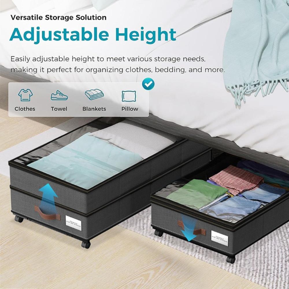 Double Layer Dividers Under Bed Storage Box with Wheels Storage Rack Organizer Bins Quilt Cover