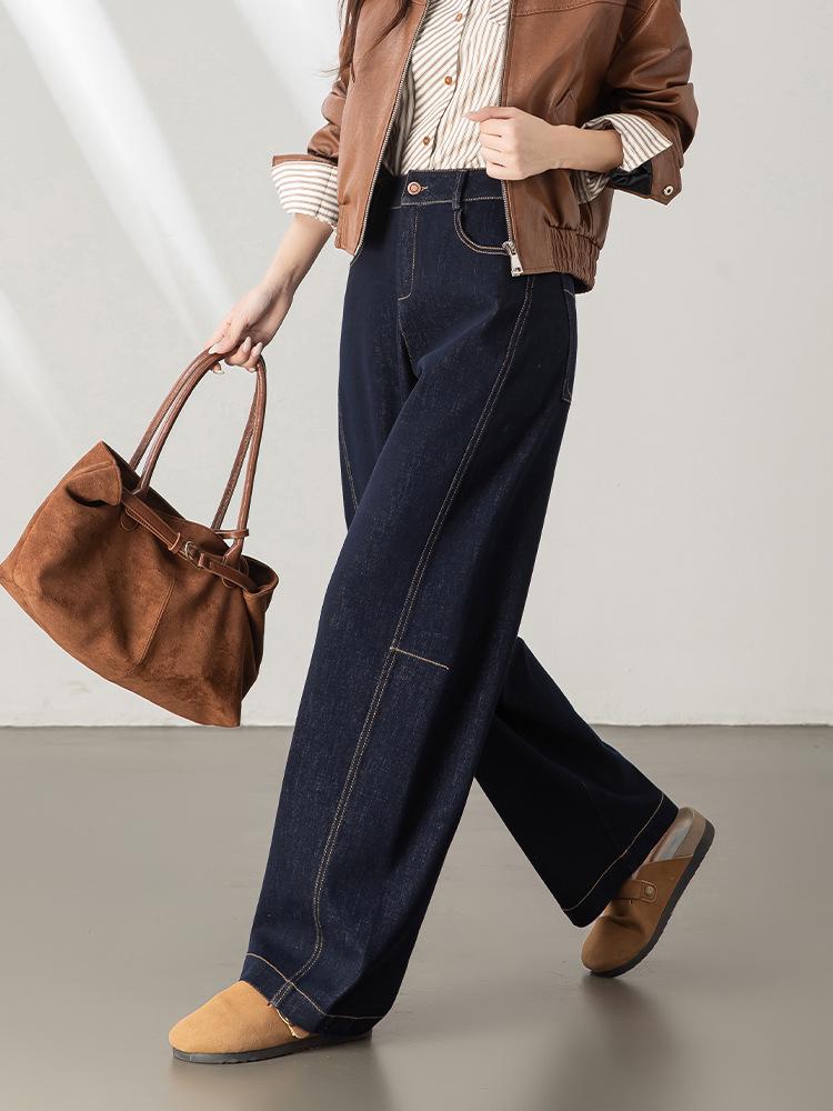 2025 Autumn Women's High Waist Curved Blade Jeans - Slimming Retro Style Long Pants