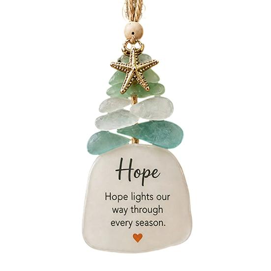 Christmas Tree Decor Sea Glass Ornament, Seaglass Art Hanging with Starfish Charm, Acrylic Ornaments Peace Love Joy Faith Family Friends Hope Pendant