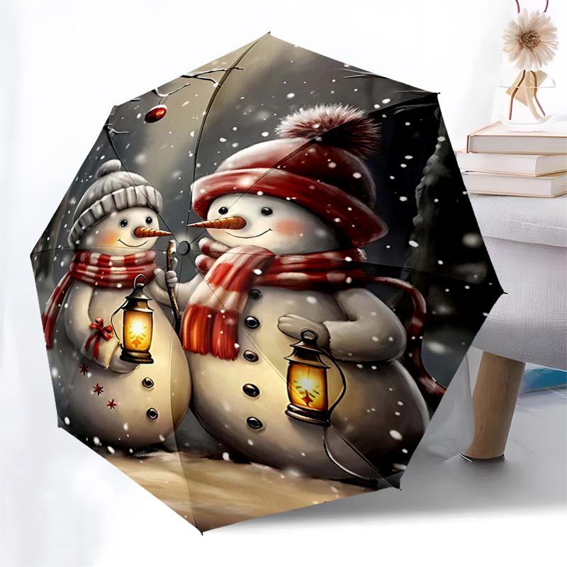 

1pc Snowman Winter Wonderland Automatic Opening/Closing Umbrella, Festive Gift for Fans, Travelers & Daily Use, Portable 3-Fold Design with 8-Bone Iro