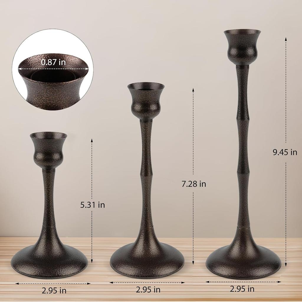 Vintage Metal Candlestick Holders, Set of 3 Bronze Candle Holders for Candlesticks Antique Taper Candle Stands Candle Sticks Holder for Housewarming
