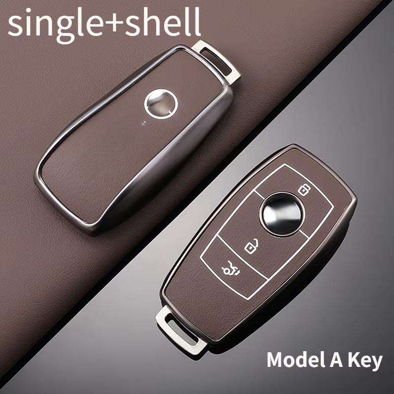 For Mercedes-Benz TPU Car Key Cover E-Class/Class E300L/C260L/A200L Car Key Decorative Leather Pattern All-Pack Protective Case
