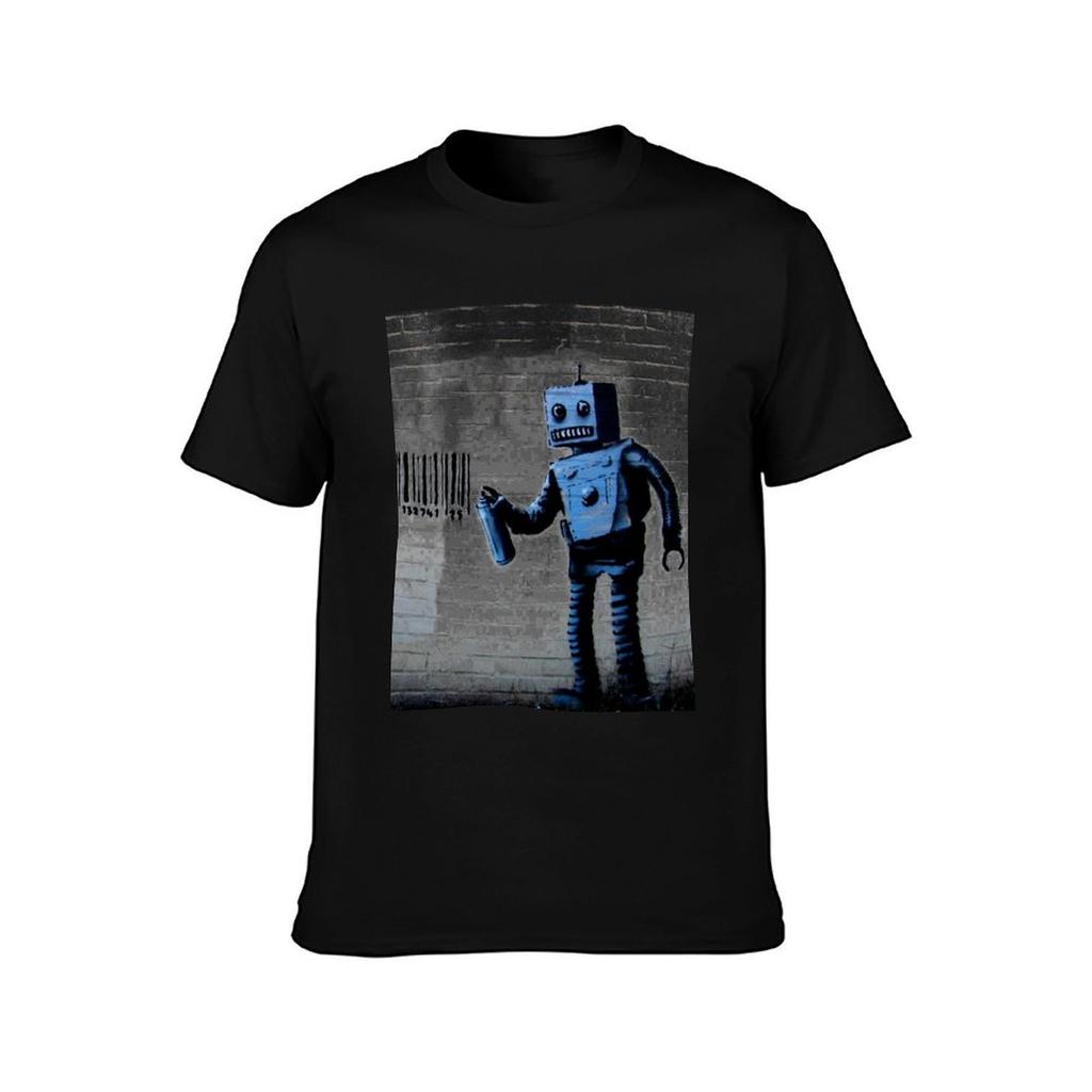 GRAFFITI ROBOT BARCODE BANSKY TShirt Basic Solid Color Short Sleeve Cotton Top