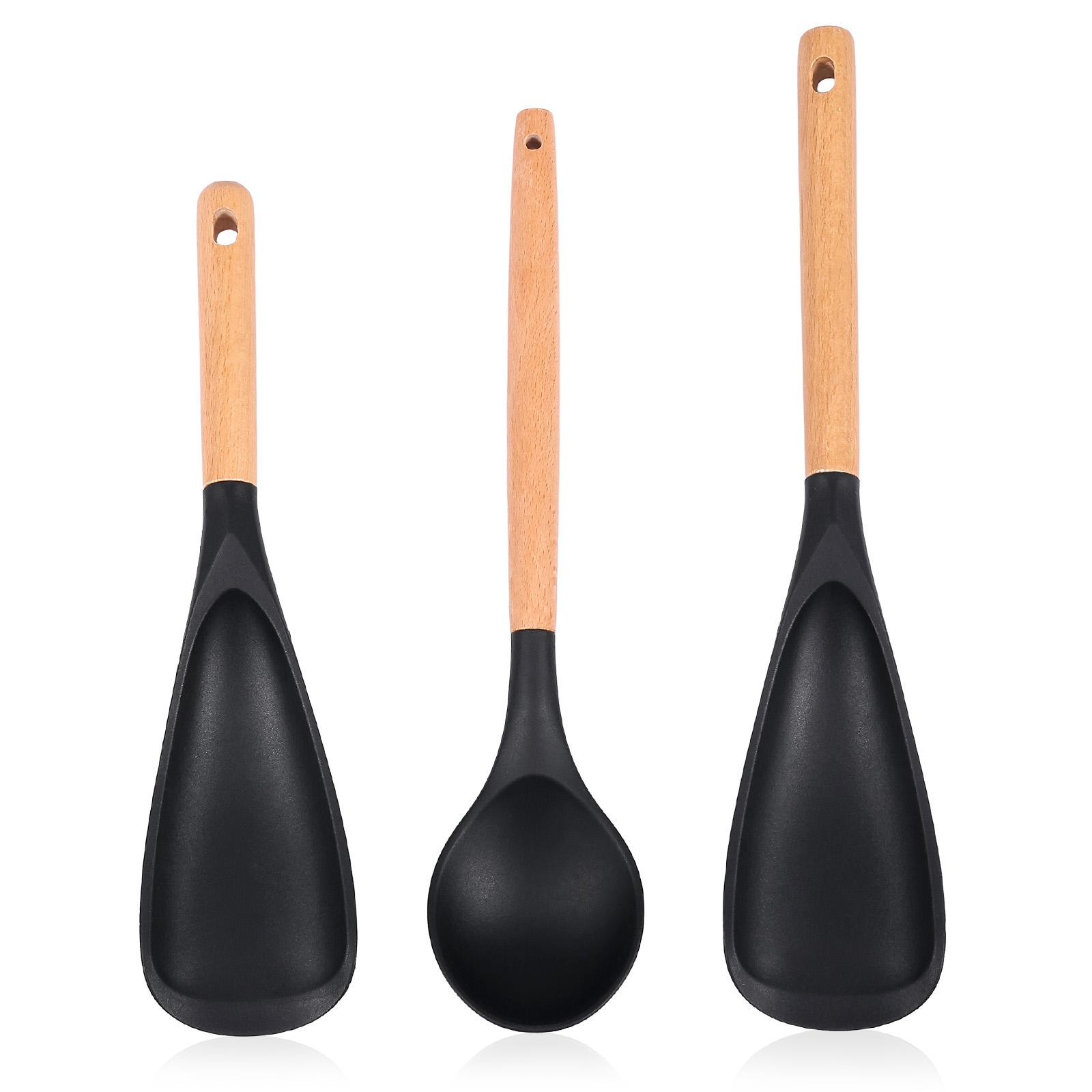 

3/4Pcs Silicone Cooking Spatulas Spoons Set Wood Handle Multi-functional Serving Spatula Spoon for Baking Scooping and Scraping