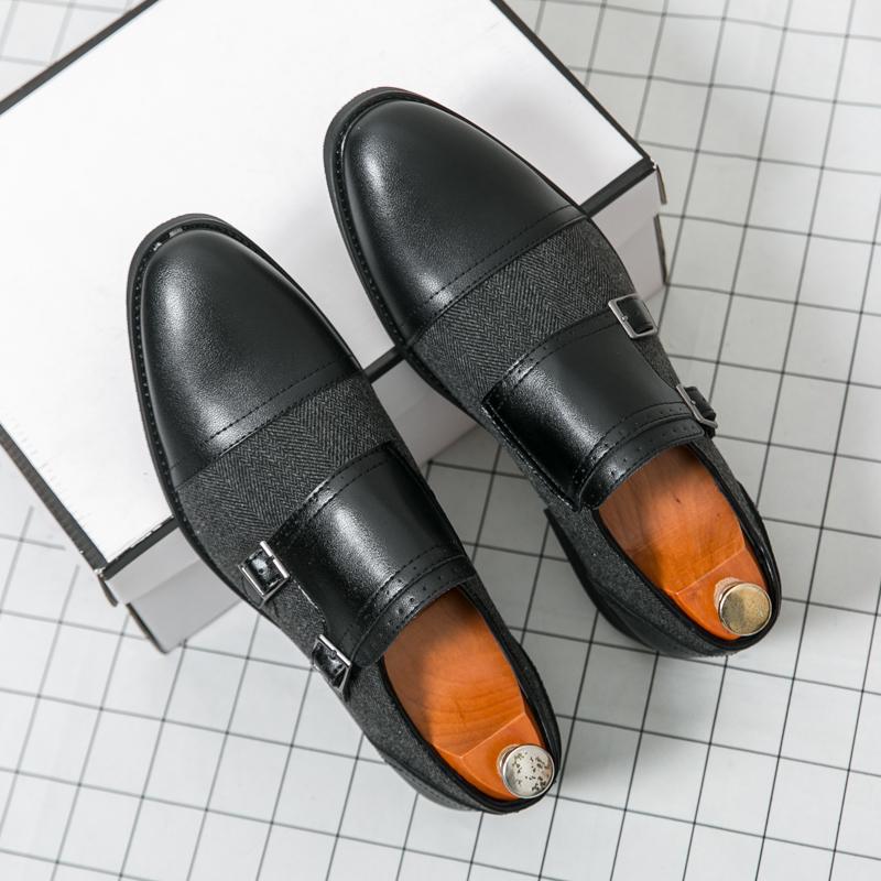 Men's Formal Leather Buckle Shoes - British Style, Pointed Toe, Large Sizes, Perfect for Office & Weddings