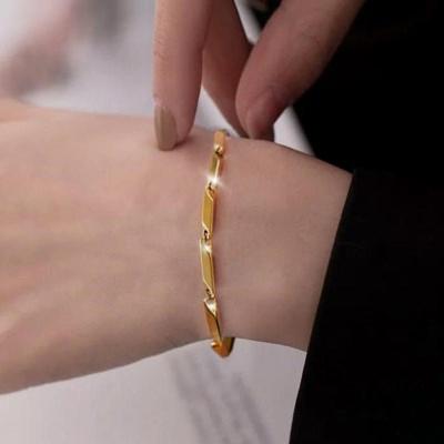 Women's Real Gold Synchro Discoloration-Free Surgical Bracelet 18K Compression-Plated Bamboo Hexagon