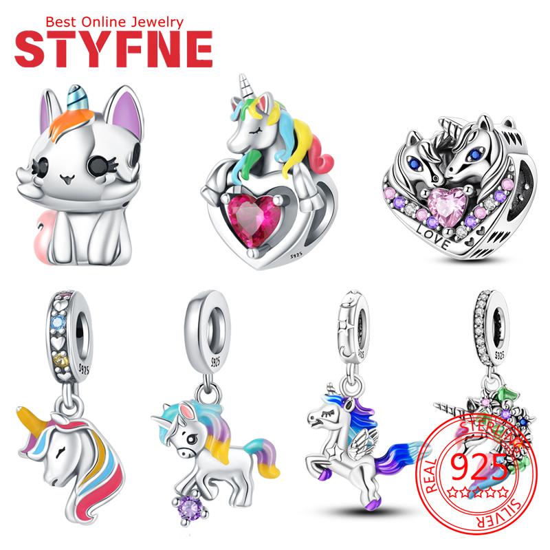 Original Copper Unicorn Charms Colour Horse Heart Beads Fit Bracelet Accessories Women Making Fine Jewelry Gift