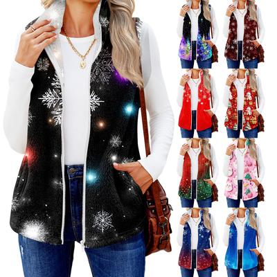 Gilet cardigan in pile da donna invernale, alla moda, caldo, con stampa fiocco di neve