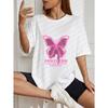 Weißes Oversized T-Shirt mit rosa Schmetterlings- und Pawceebm-Textdruck für Freizeitkleidung