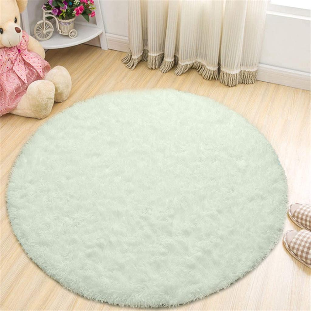 Super Soft Round Shaggy Fur Area Rugs Anti-Skid Fluffy Kids Boy Girls Room Rug Playing Mat