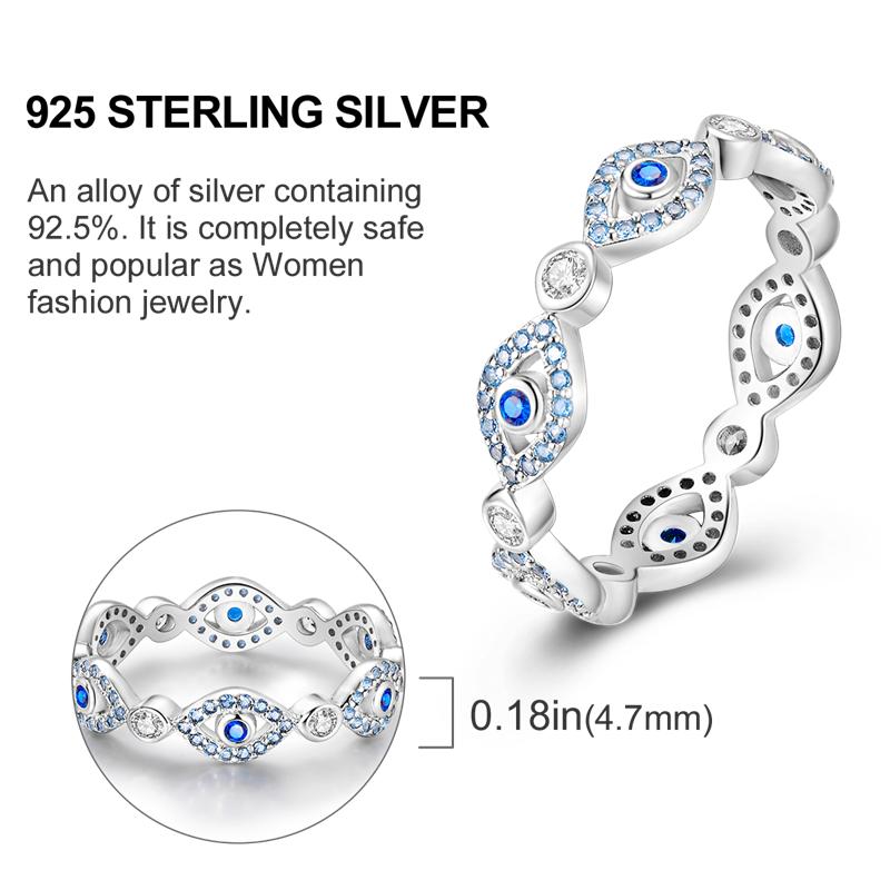 925 Sterling Silver Evil Eye Amulet Ring for Women Wedding Engagement Gifts Stackable Star Moon Heart Flower Ring