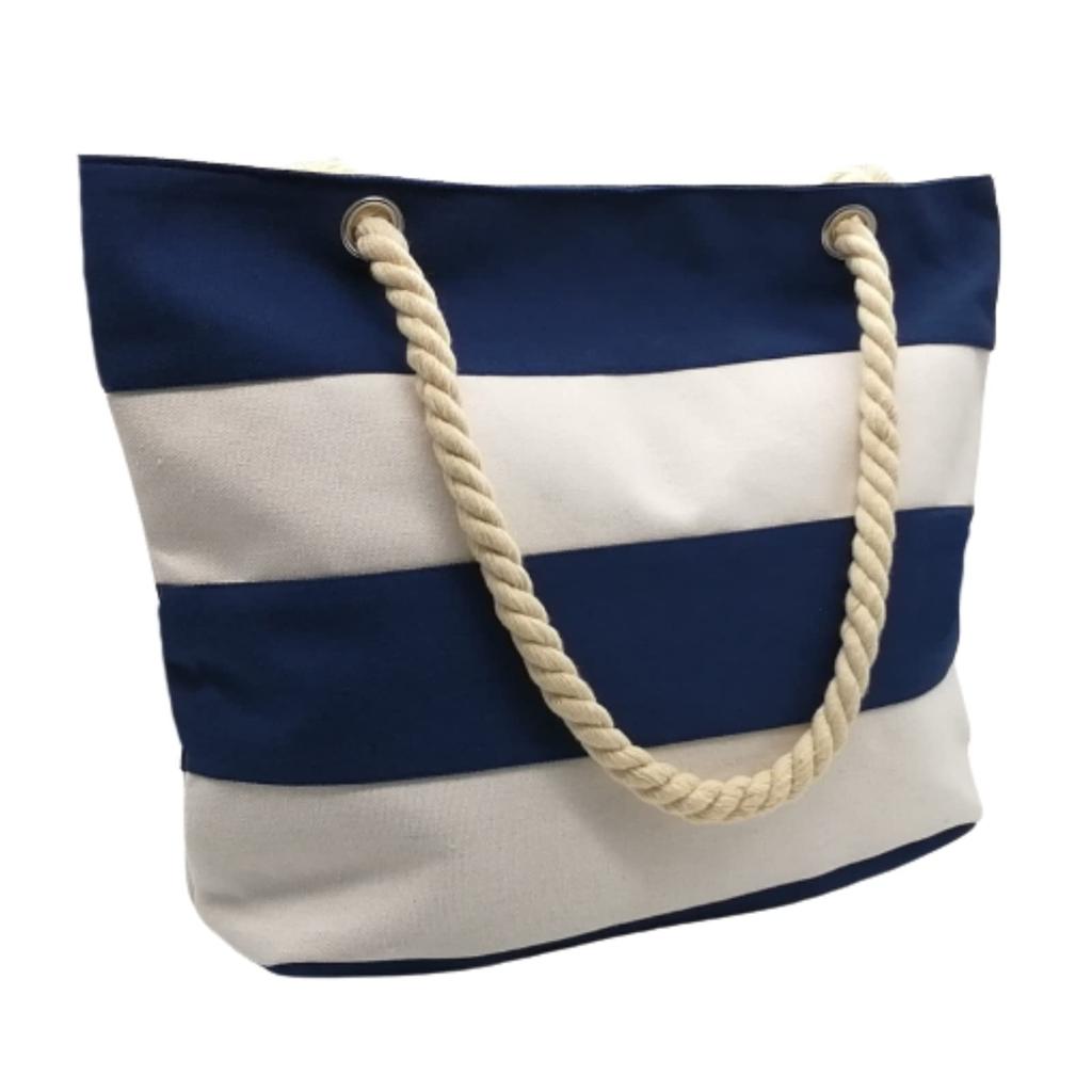 APOSITV Women's Striped Canvas Tote Bag, MarineOutdoor Design, Large Capacity, Striped (Blue)