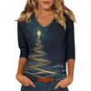 Women's Casual Fashionable Sexy Comfortable V-Neck Christmas Three-Quarter Sleeve Top