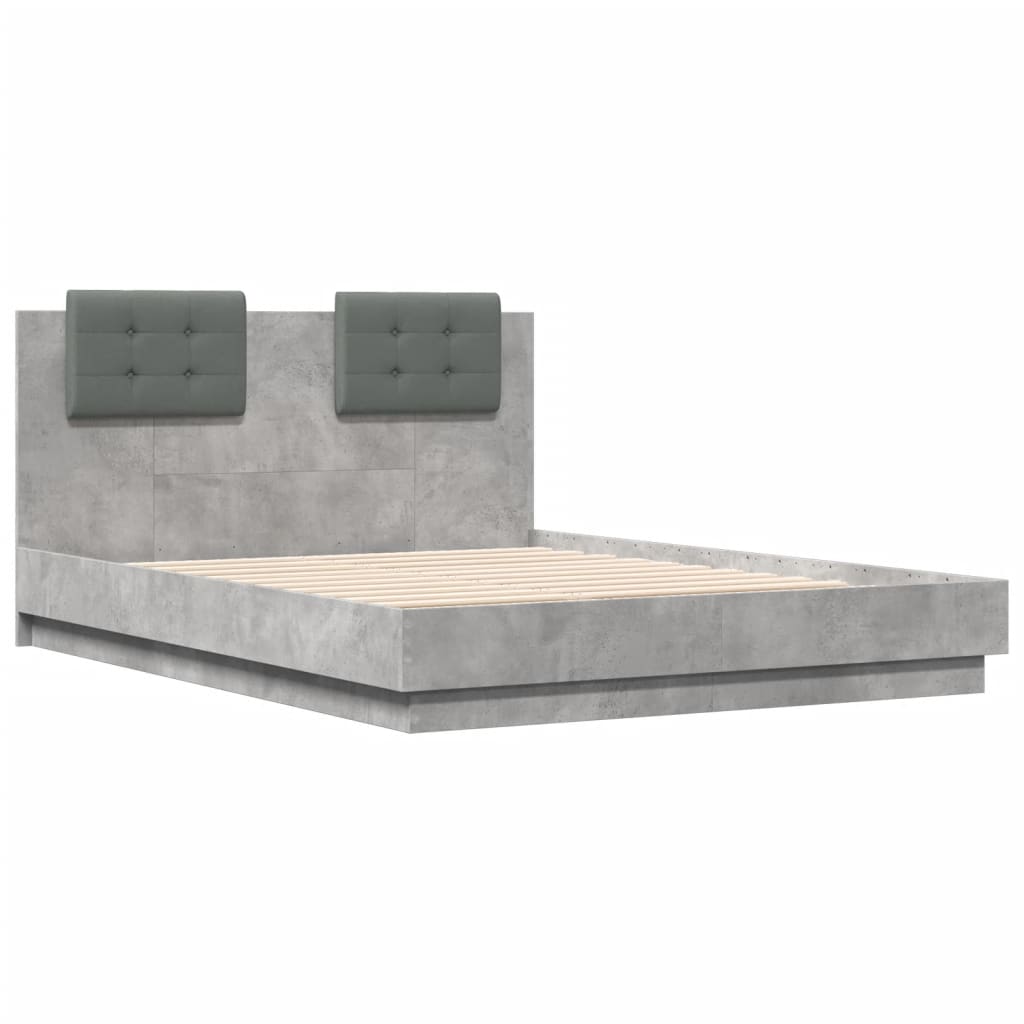 Bed Frame with Headboard Concrete Grey 135 X 190 Cm Engineered Wood