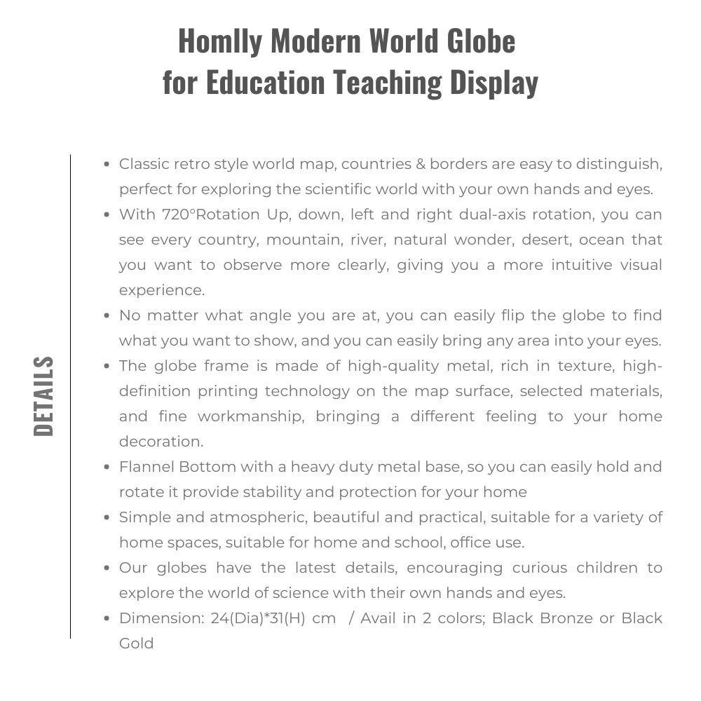 Homlly Modern World Globe for Education Teaching Display