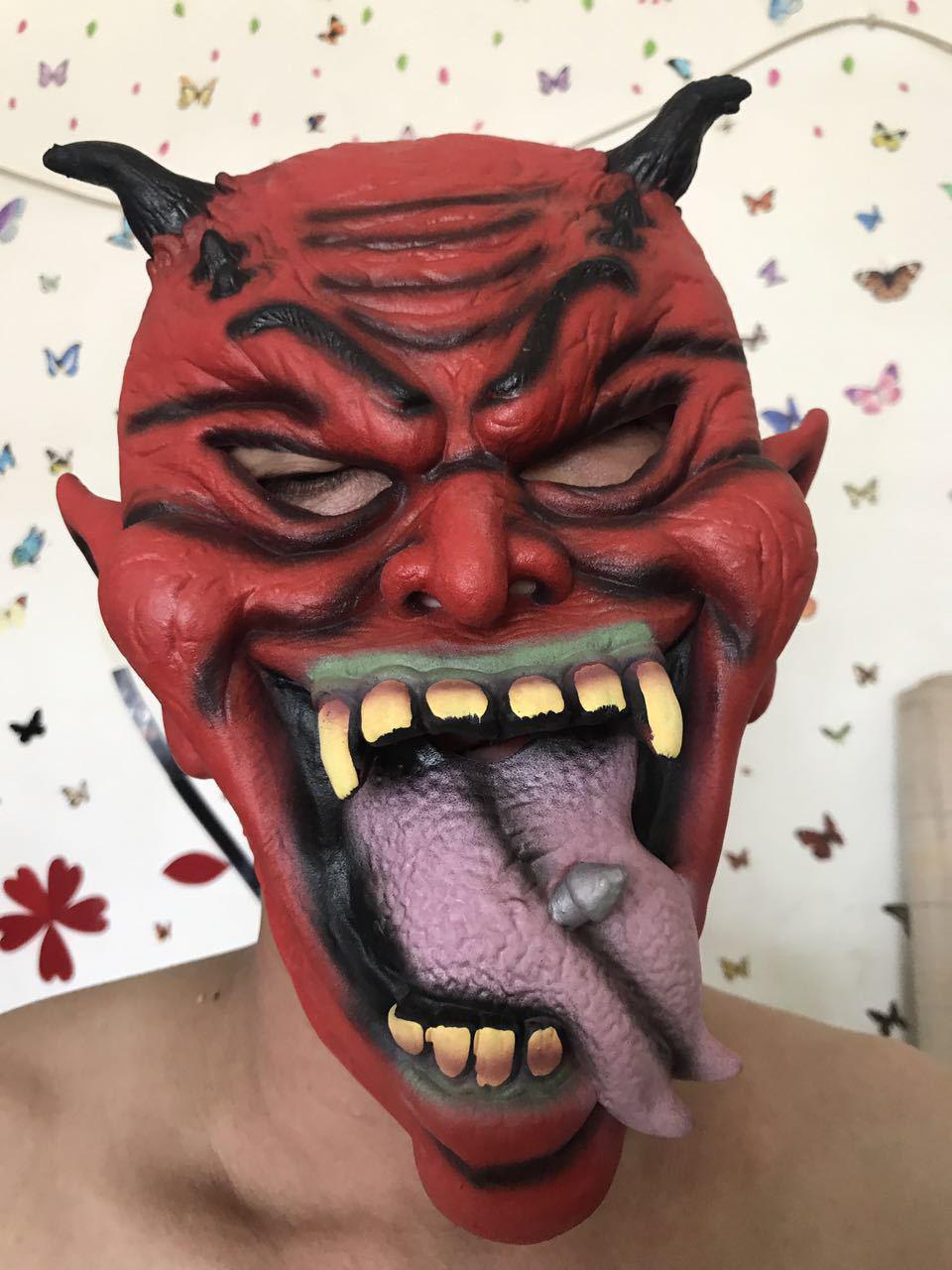 Realistic Latex Beast Horns Yaksha Imp Halloween Mask One Size