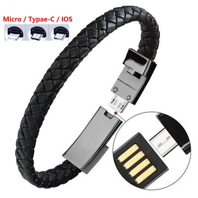 Cavo Dati di Ricarica Micro USB Mini Portatile in Pelle Braccialetto Cavo di Sincronizzazione Per iPhone iOS Android Cavi per Telefono Type-C