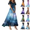 Damen Sommer Freizeit Mode - Bedrucktes V-Ausschnitt Kurzarm Patchwork Kleid