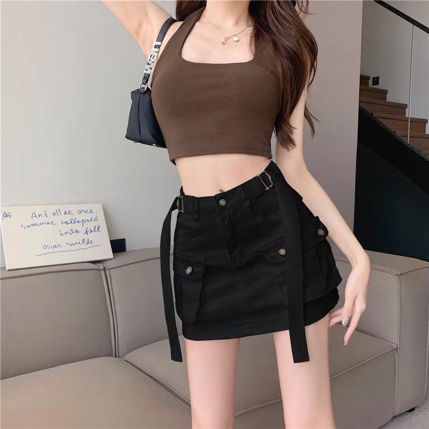 

2024 Spring/Summer Girls Strappy Denim Skirt with Big Pocket – Hip-Wrapped A-line XL білий