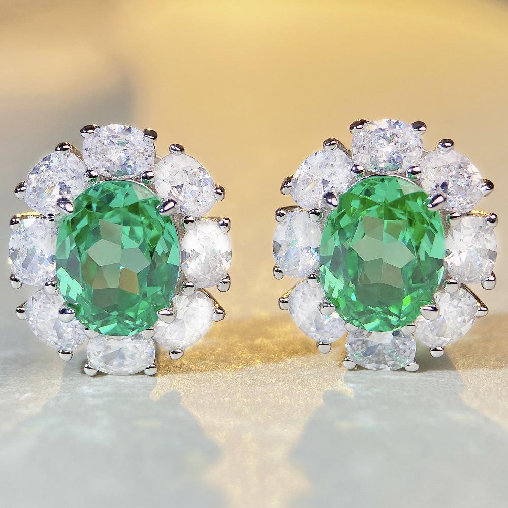 Boucles d'oreilles Nine Beauty en argent sterling S925 pour femmes avec topaze bleu marine et détails en diamant à haute teneur en carbone