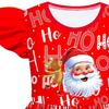 Kids Girls Cartoon Santa Claus Christmas Tree Elk Print Ruffle Sleevess New Year Dress