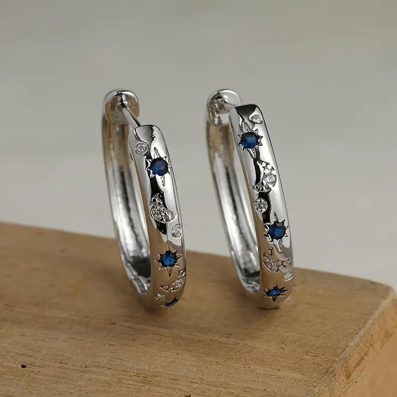 Fashion Silver Color Metal Carving Sun and Moon Hoop Earrings for Women Party Engagement Wedding Earrings Jewelry