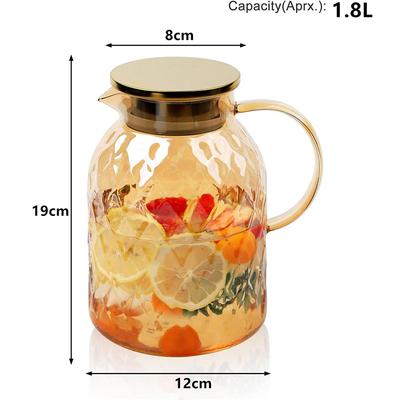 HeY LiLac Vintage Glass Pitcher with Lid Heat Resistant Borosilicate Water Jug Ater Pitcher with Handle and Spout for Fridge