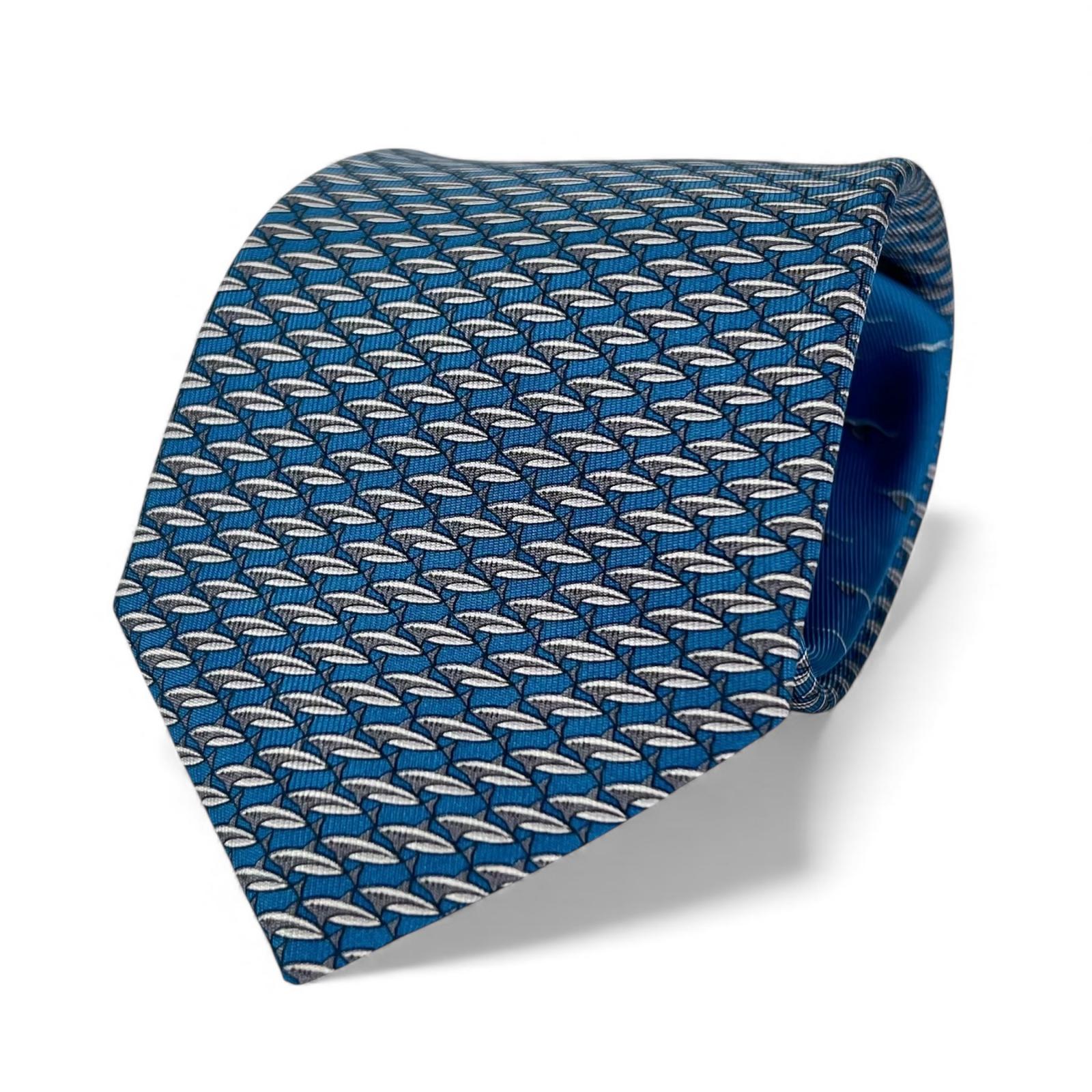 

Pristine HERMES tie GREY REEF Light blue silk mens Used