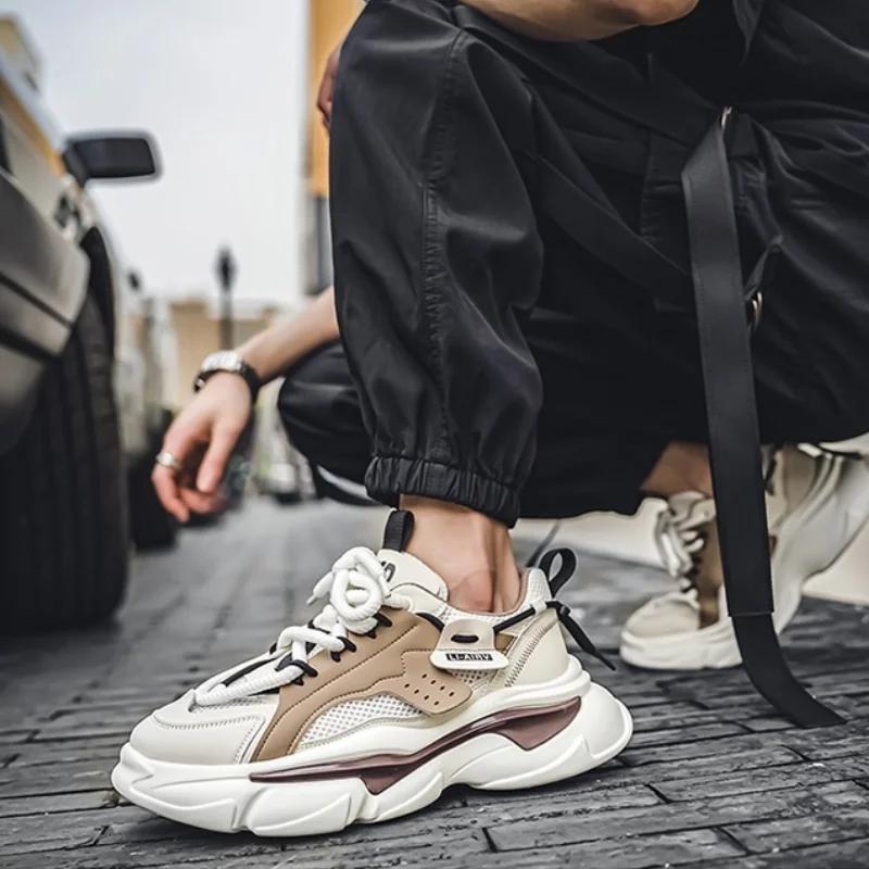 Men's Sneakers Wear-resistant Fashion Outdoor Casual Shoes Mesh Mens Running Shoes Lace-up Platform Shoes Comfortable Zapatillas