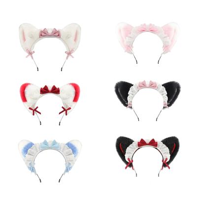 Fasce per Capelli con Orecchie da Gatto Peluche Per Costumi da Cameriera Anni 2000 Accessorio per Capelli Morbido con Fiocco a Nastro 6 Colori
