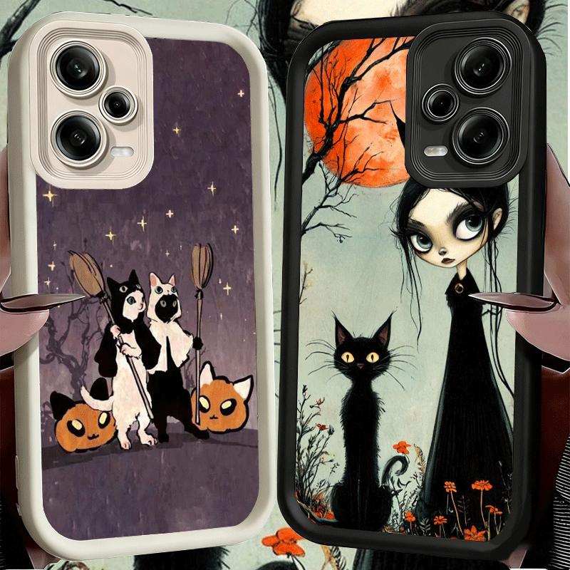 Phone Case for Xiaomi Redmi Note 15 14 13 Pro Plus Black Cat Witch Aesthetics Shell 12S 11 11S 11T 5G 14S Soft Silicone Funda