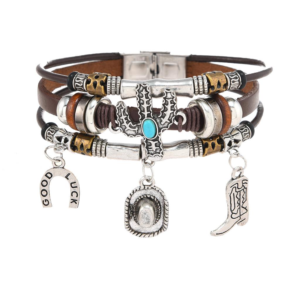 Винтажный мужской браслет из натуральной кожи в скандинавском стиле, ручная работа