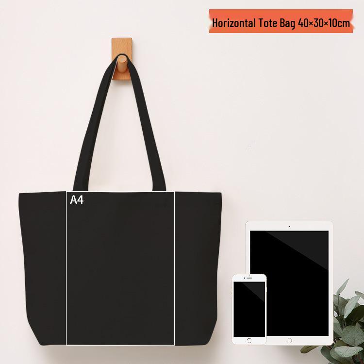 Black Canvas Tote Bag with Logo Print - Eco-friendly for Students