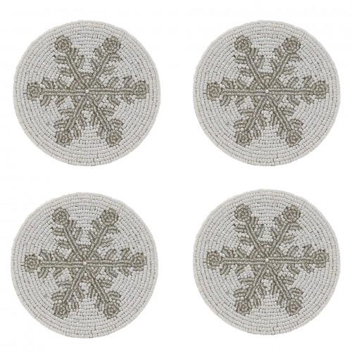 Glass Beaded Snowflake Coasters - Set of 4