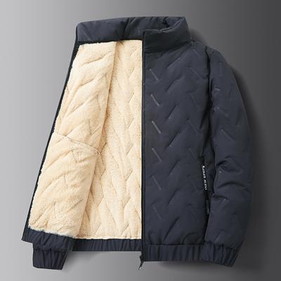 Padded Jacket Men's Winter Velvet Thickened Padded Jacket Warm Loose Stand-up Collar Jacket Dad's Padded Jacket