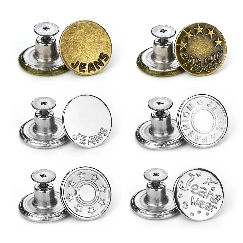 10/30set Detachable Jeans Buttons Adjustable Free Waist Metal Button No Sewing Pants Buckles Screw Nail Repair Kit Send Tools