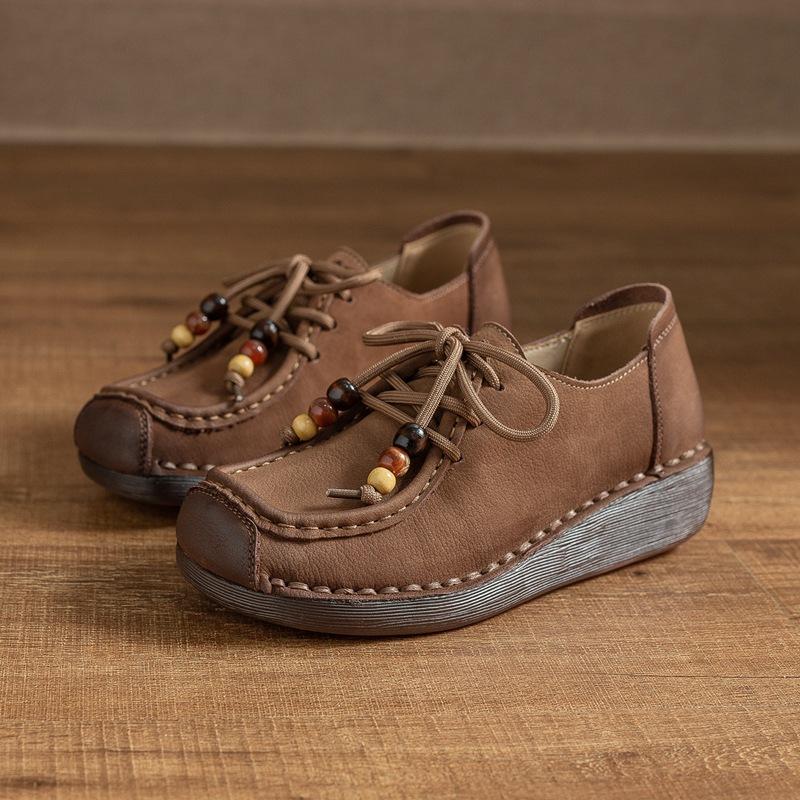 Новые винтажные туфли на плоской подошве - Универсальные однотонные туфли на шнуровке для женщин 41 хаки 5150₽