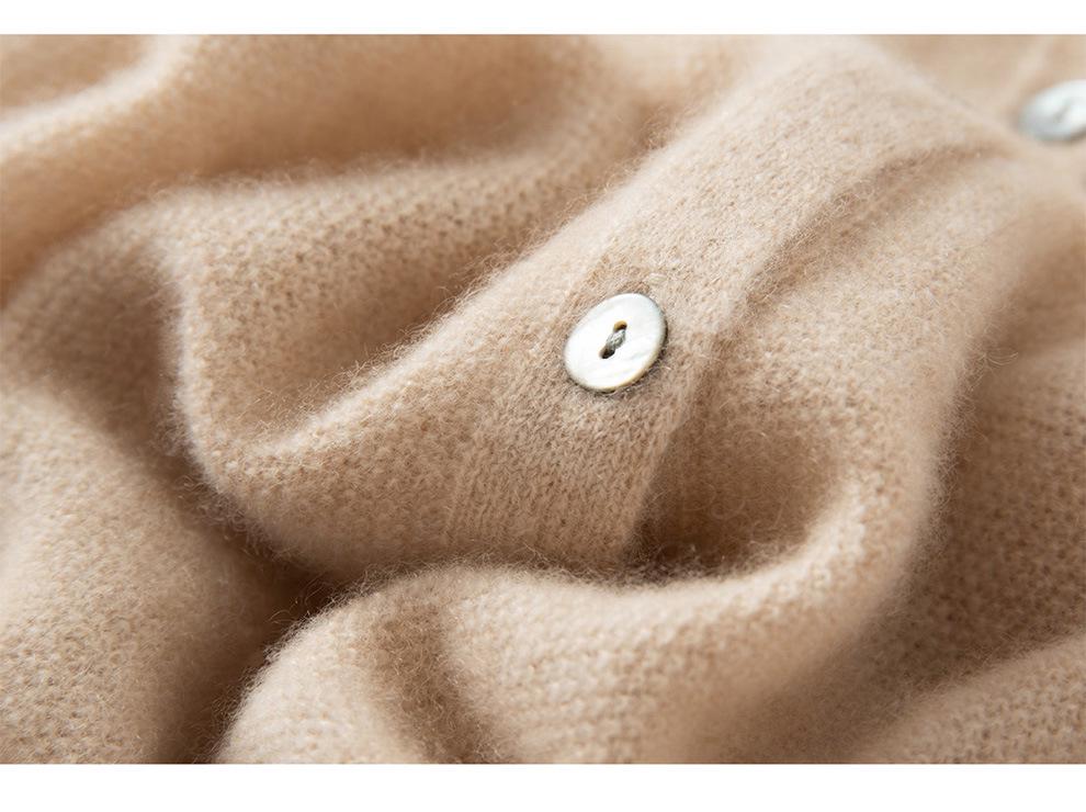 Women's Pure Cashmere Round Neck Cardigan - Autumn/Winter Loose Fit, Solid Color Knitted Sweater Coat